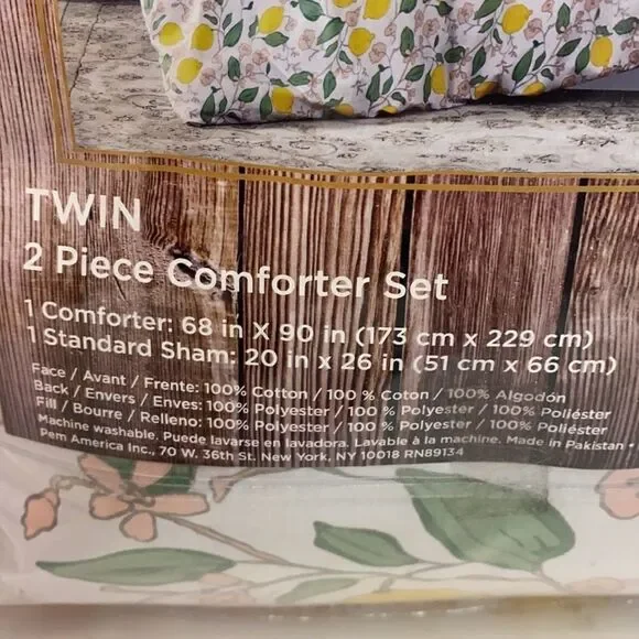 Brooklyn Loom Lemon 🍋 Tree‎ Comforter Set, Twin, Verbena 100% cotton